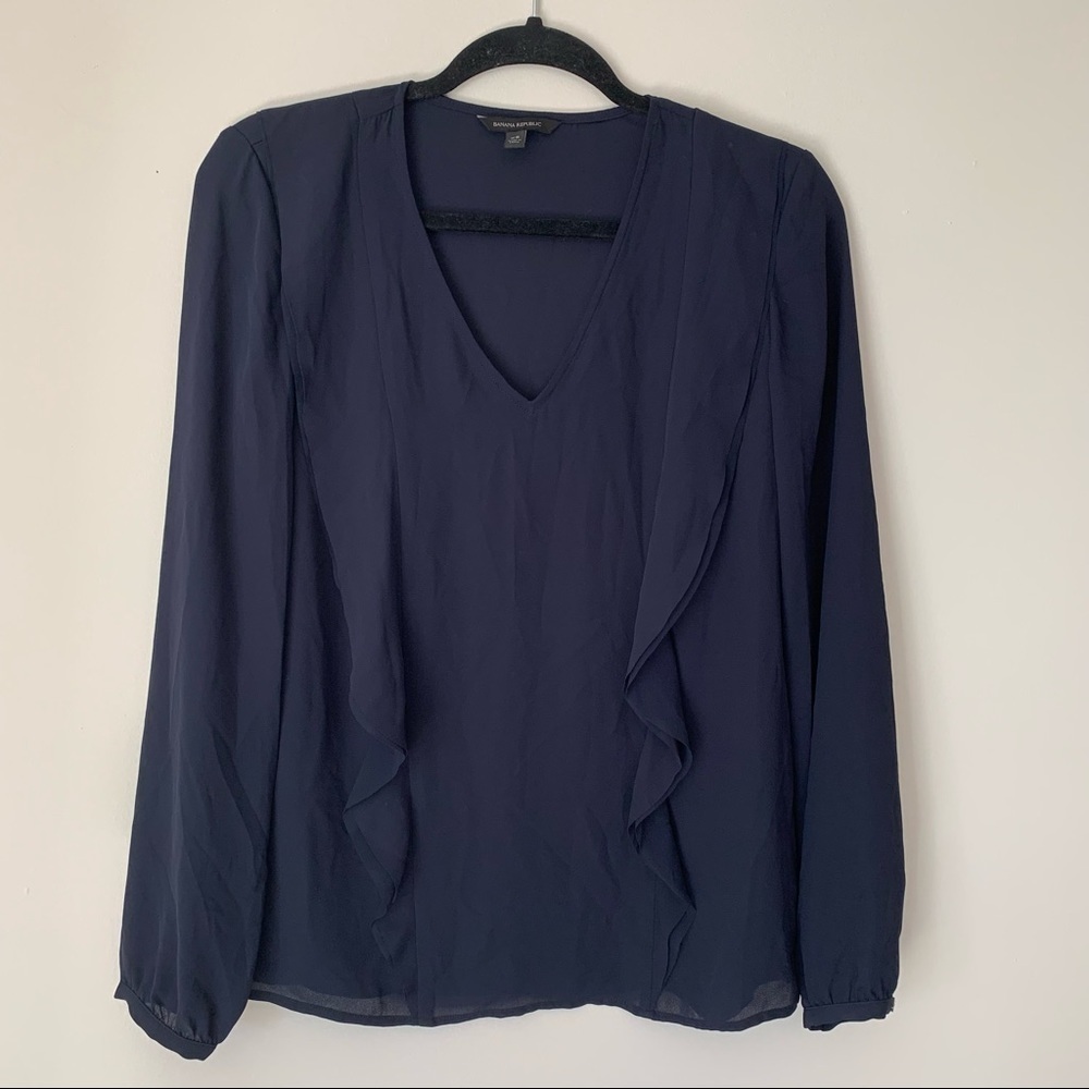 Banana Republic navy ruffle blouse XS
